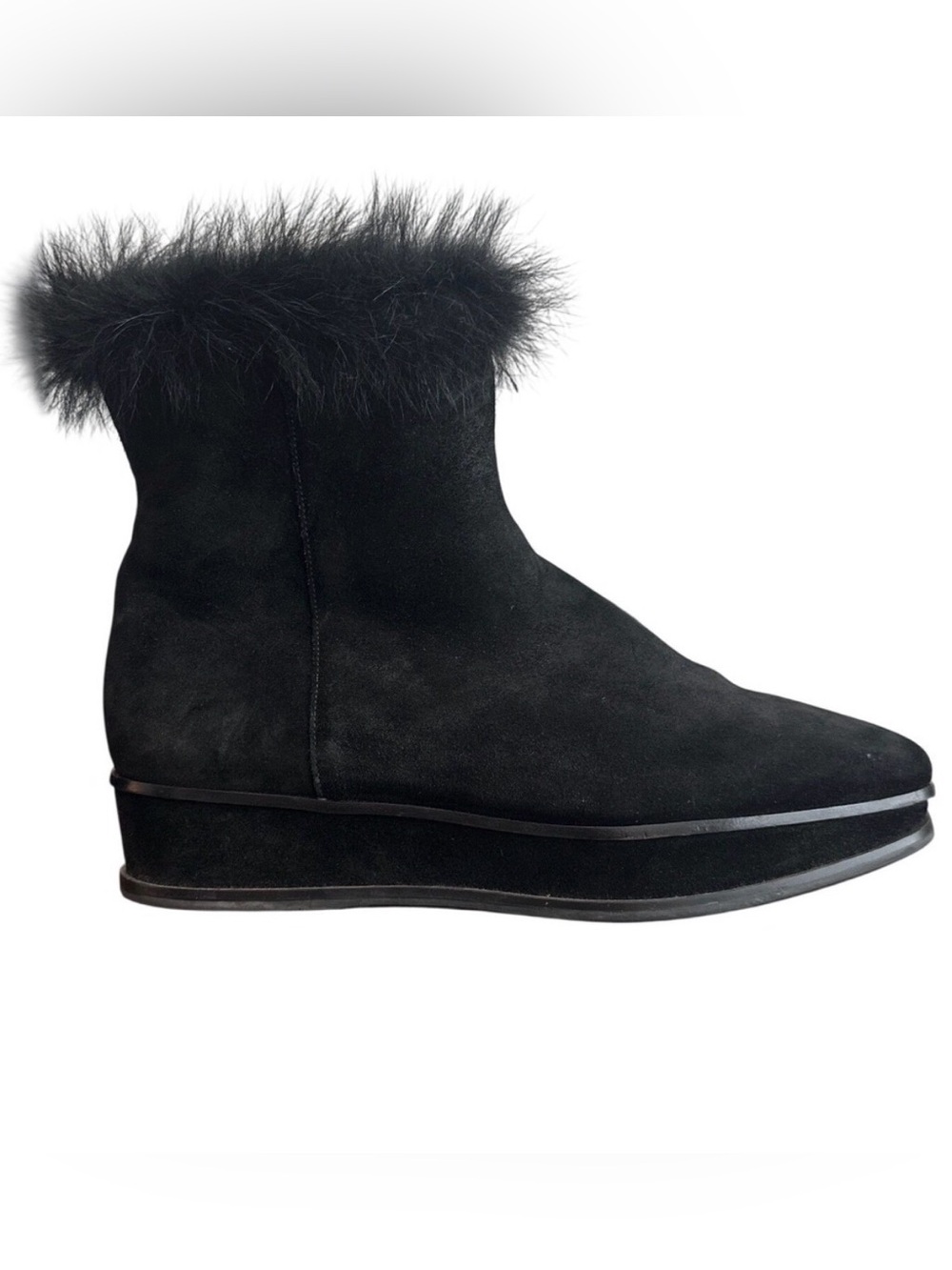 Tory Burch Marcel Shearling Suede Wedge Booties Black Winter Boots Size 10
